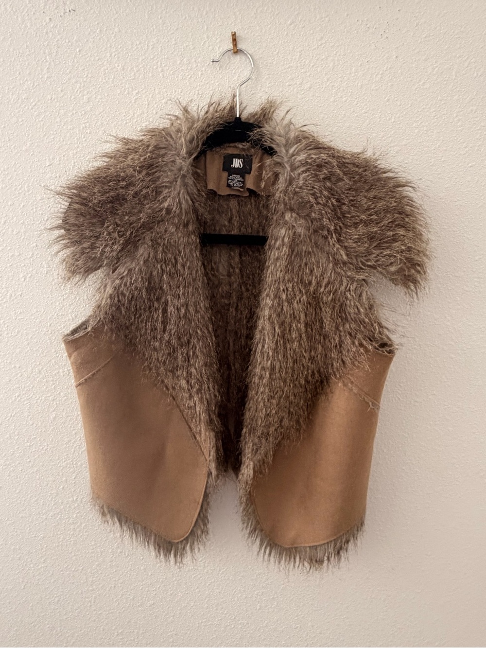 Girls Faux Fur Trim Brown Vest Jacket